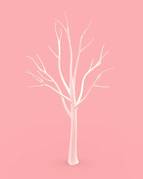 Белое зимнее дерево с ветвями на розовом фоне — стоковое фото