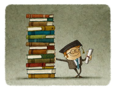 bir kitap yığını üzerinde yüksek lisans yaslanmış