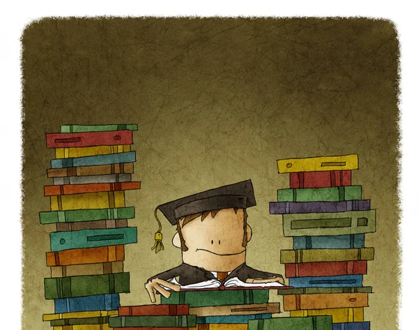 Drawing of man surrounded with books — Stock Photo, Image