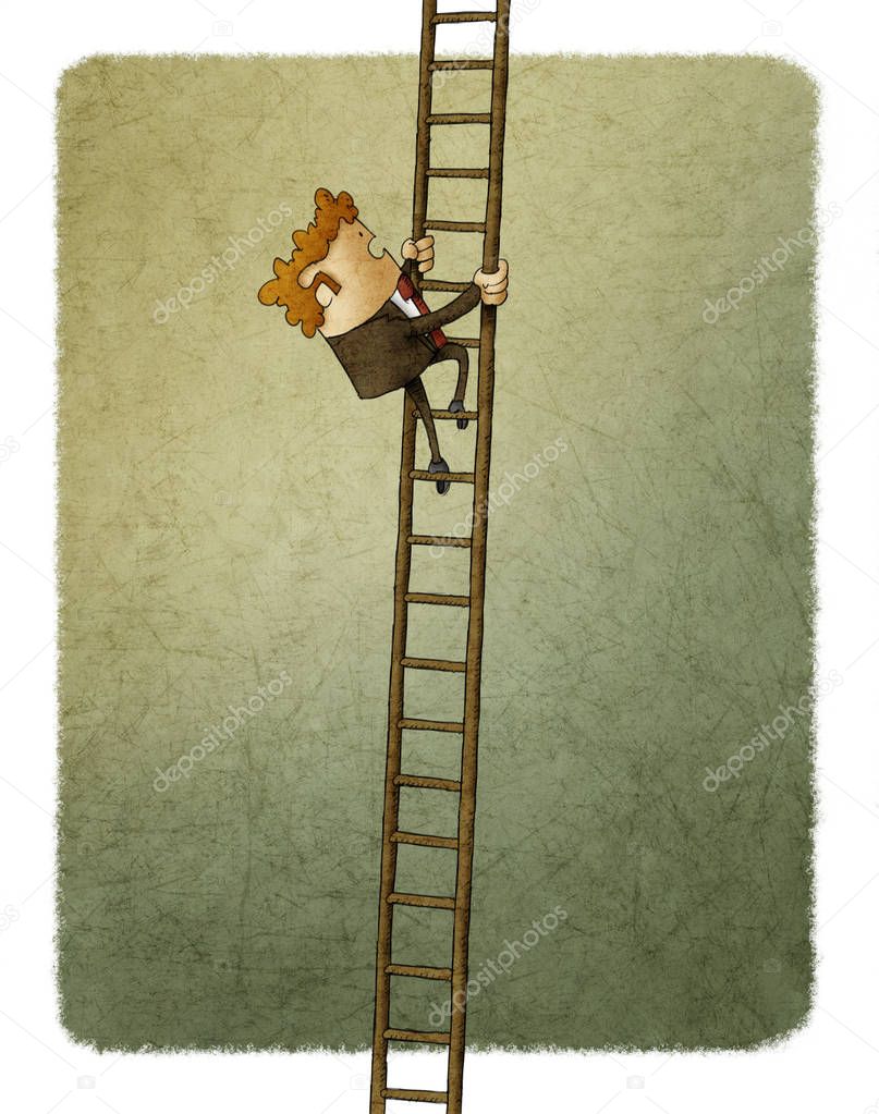 Businessman climbing up a ladder
