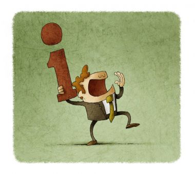 Adam bağırmaya iken bir elinde bilgi simgesiyle.