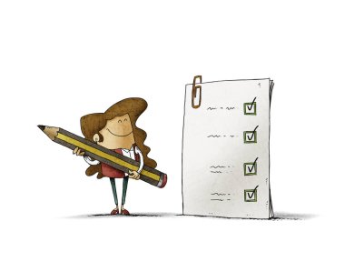 businesswoman with a pencil next to a big questionnaire he has just completed. isolated clipart