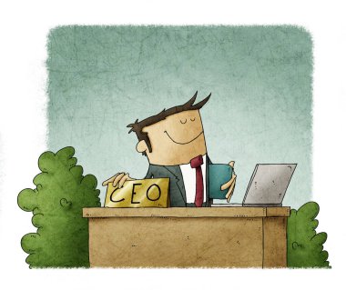 Ofis masasında bir Ceo 'nun karikatür tarzı çizimi