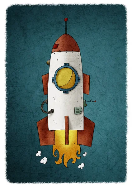 Kind Illustratie Van Een Ruimte Raket Opstijgen Het Vrijgeven Van — Stockfoto
