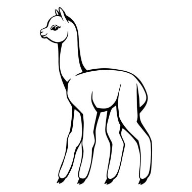 El çizimi komik bebek lama. Siyah ve beyaz çizim vektörü. Tasarımınız için sevimli illüstrasyon.