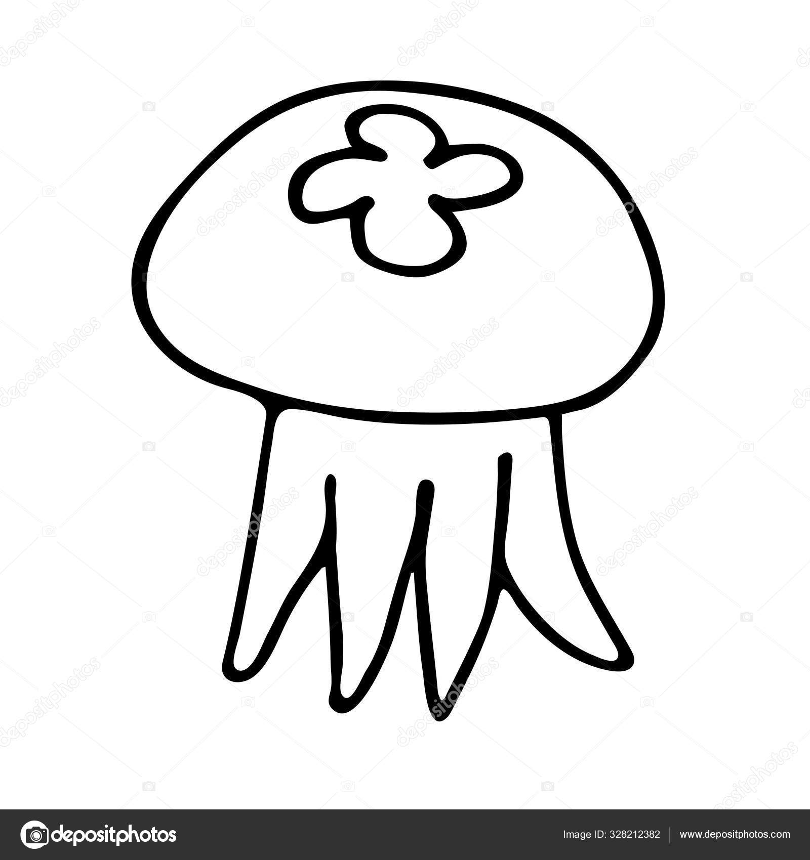 Cizimi Vektor Denizanasi Beyaz Arka Planda Izole Edilmis Siyah