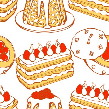 Elle çizilmiş kusursuz desenli Noel tatlısı. 2020 yılı, mutlu tatiller. Bayram dekorasyonu ve şenlik tasarımı için sonsuz dokunun stok çizimi.