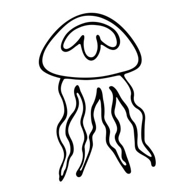 El çizimi vektör denizanası beyaz arka planda izole edilmiş. Siyah beyaz hisse senedi çizimi.