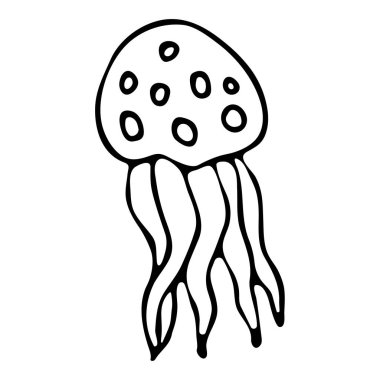 El çizimi vektör denizanası beyaz arka planda izole edilmiş. Siyah beyaz hisse senedi çizimi.