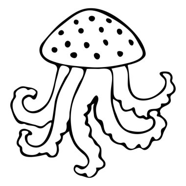 El çizimi vektör denizanası beyaz arka planda izole edilmiş. Siyah beyaz hisse senedi çizimi.