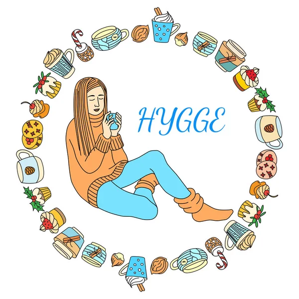 Hygge Een Deens Woonconcept Voorraad Vector Illustratie Van Achtergrond Met — Stockvector