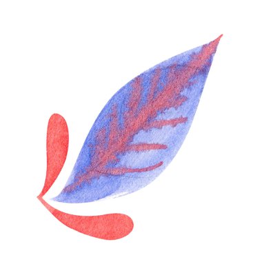 Beyaz üzerine izole edilmiş dekoratif mor yapraklı suluboya. Tasarım, logo, kartpostal, tekstil ve diğer ürünleriniz için stok çizimi.