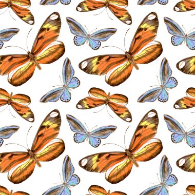 Güzel kelebekli suluboya desenli. Sonsuz duvar kağıdının stok illüstrasyonu.