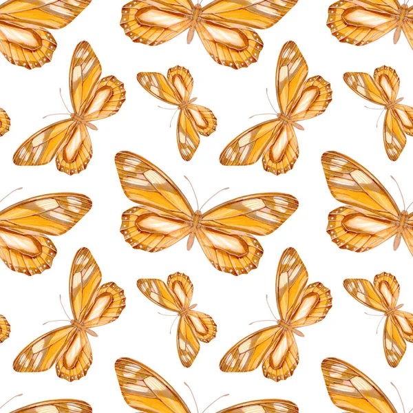 Akvarel Bezešvný Vzor Krásnými Motýly Nekonečné Tapety — Stock fotografie