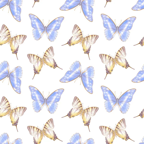 Acuarela Dibujada Mano Patrón Sin Costuras Con Hermosas Mariposas Stock —  Fotos de Stock
