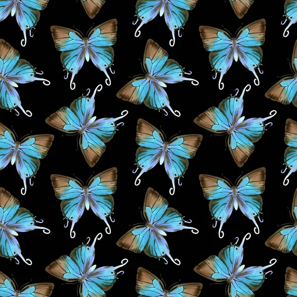 Patrón Sin Costuras Acuarela Con Hermosas Mariposas Stock Ilustración Fondo —  Fotos de Stock