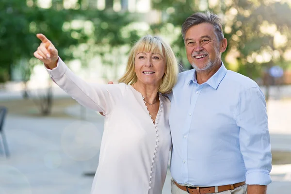 Pareja mayor señalando — Foto de Stock