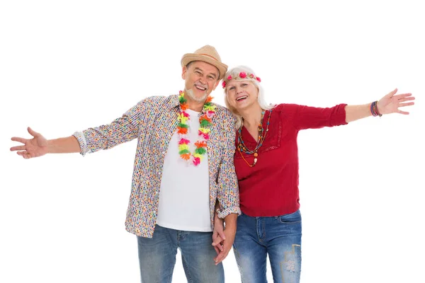 年长的夫妇，打扮得像个嬉皮士 — 图库照片