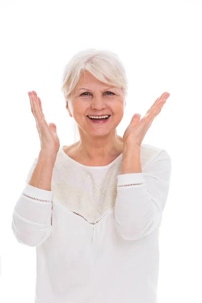 Senior woman gesturing — Stock Photo, Image