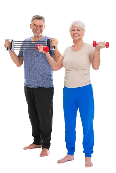 Idosos fazendo exercícios de fitness — Fotografia de Stock