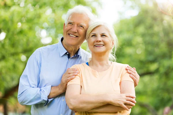 Seniorenpaar in park — Stockfoto
