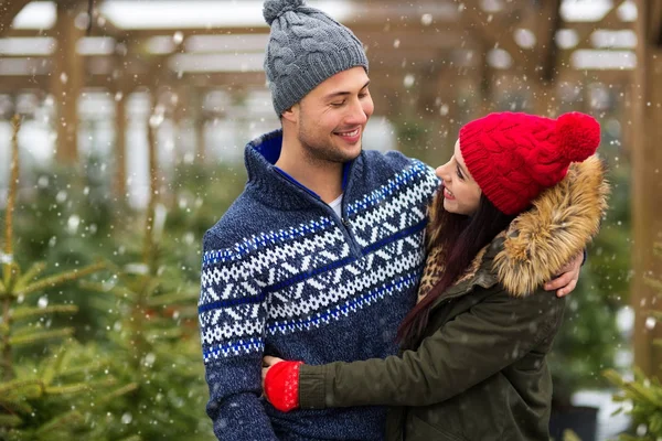 Genç çift Noel ağacı almaya