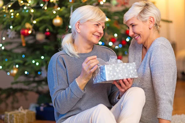 Moeder Dochter Door Kerstboom — Stockfoto