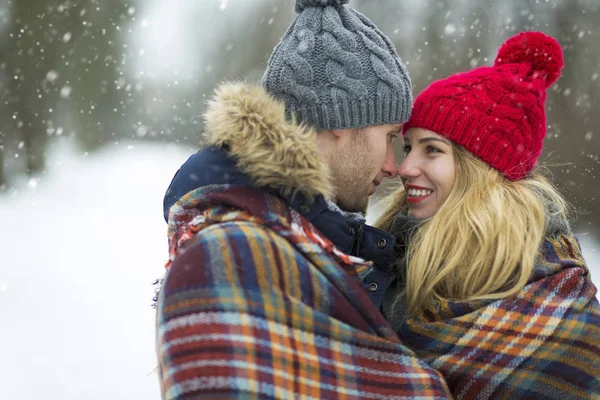 情侣在冬天的风景中相爱 — 图库照片