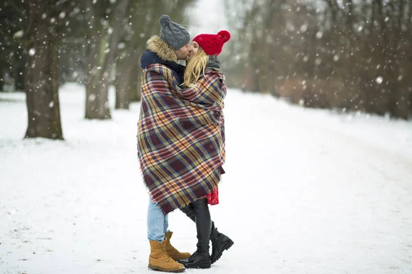 Para Zakochanych Zimowej Scenerii — Zdjęcie stockowe