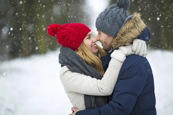 Pareja Enamorada Paisaje Invernal —  Fotos de Stock