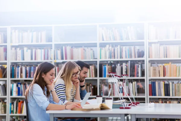 Estudiantes Universitarios Que Trabajan Biblioteca Del Campus —  Fotos de Stock