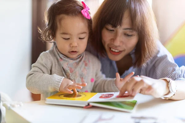 Mother Daughter Reading Book Together Stock Photo