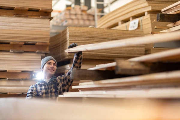 Young Male Worker Timber Warehouse — Stock Photo, Image