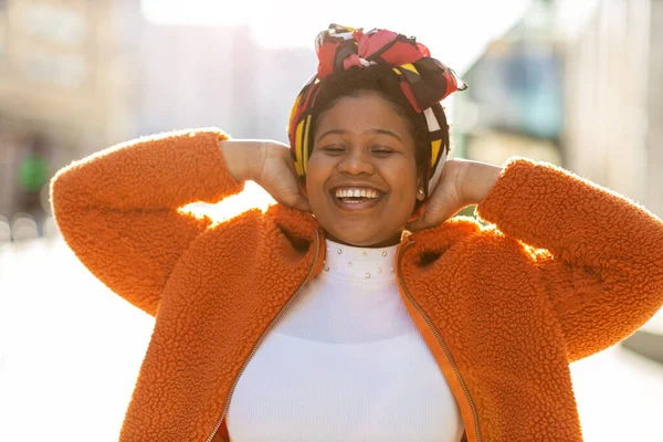 Afro american woman in an urban city area