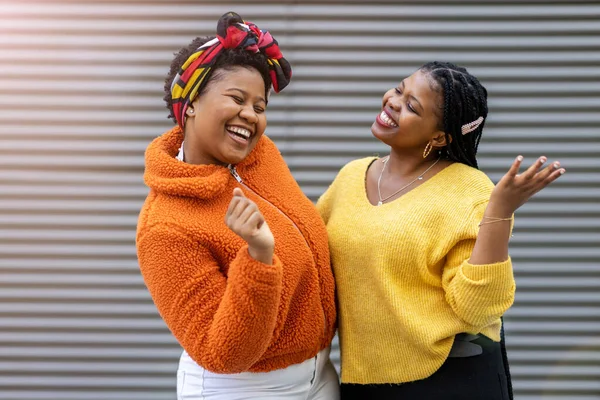Duas Mulheres Afro Americanas Bonitas Divertindo Juntas Cidade Fotos De Bancos De Imagens