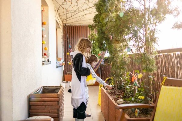 Easter Egg Hunt Balcony — Stock Photo, Image