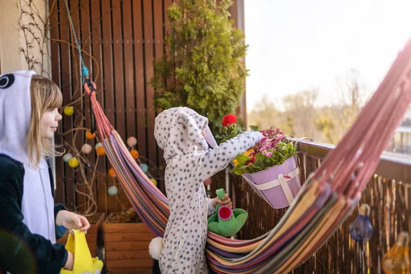 Velikonoční Hon Vajíčka Balkóně — Stock fotografie