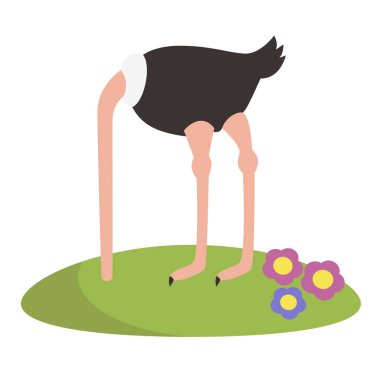 Komik vektör devekuşu kafasını gizleme