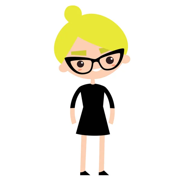 Señora de negocios ordenada con gafas elegantes y vestido negro — Vector de stock