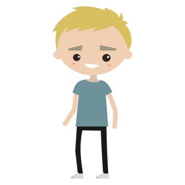 Mavi t-shirt giyen boy gülümseyerek