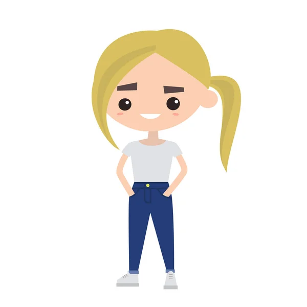 Schattige blonde met pony staart dragen casual kleding — Stockvector