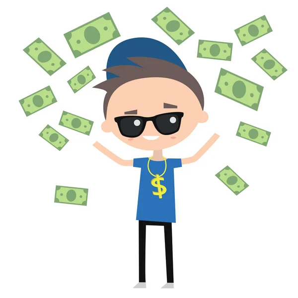 Rich boy throwing money around — Stock Vector