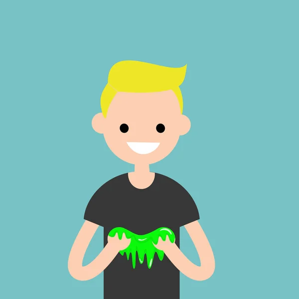 Joven personaje jugando con un limo / plana editable illu vector — Archivo Imágenes Vectoriales