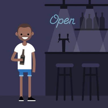 Genç erkek karakter bir barda bira içmek