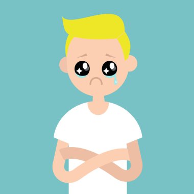 Sad rahatsız büyük anime gözleri gözyaşı lekeli olan karakter / daire e