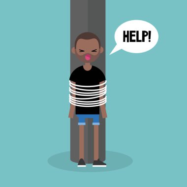 Genç siyah kadar bağlı karakter yardım için arama / düz düzenlenebilir v