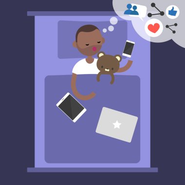 Genç siyah sosyal medya başarı rüyasında blogger / fla