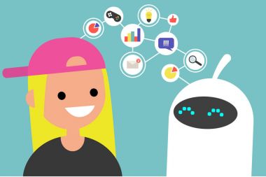 Kavramsal illüstrasyon baðlamanýz gerekebilir. İnsan ve robot communica