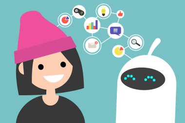 Kavramsal illüstrasyon baðlamanýz gerekebilir. İnsan ve robot communica