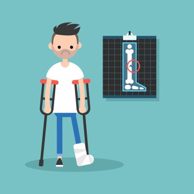 Engelli sakallı dostum koltuk değneği ile kırık bacak / düzenlenebilir vect